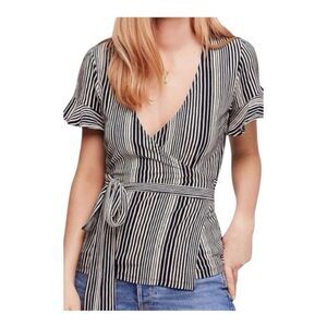 Free People Womens Wrapped Around My Finger Top 100% cotton wrap blouse size M